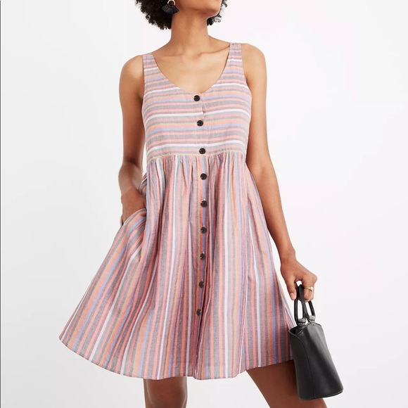 Like New! Madewell Scoopneck Tank Dress in Rainbow Stripe - Picture 1 of 11